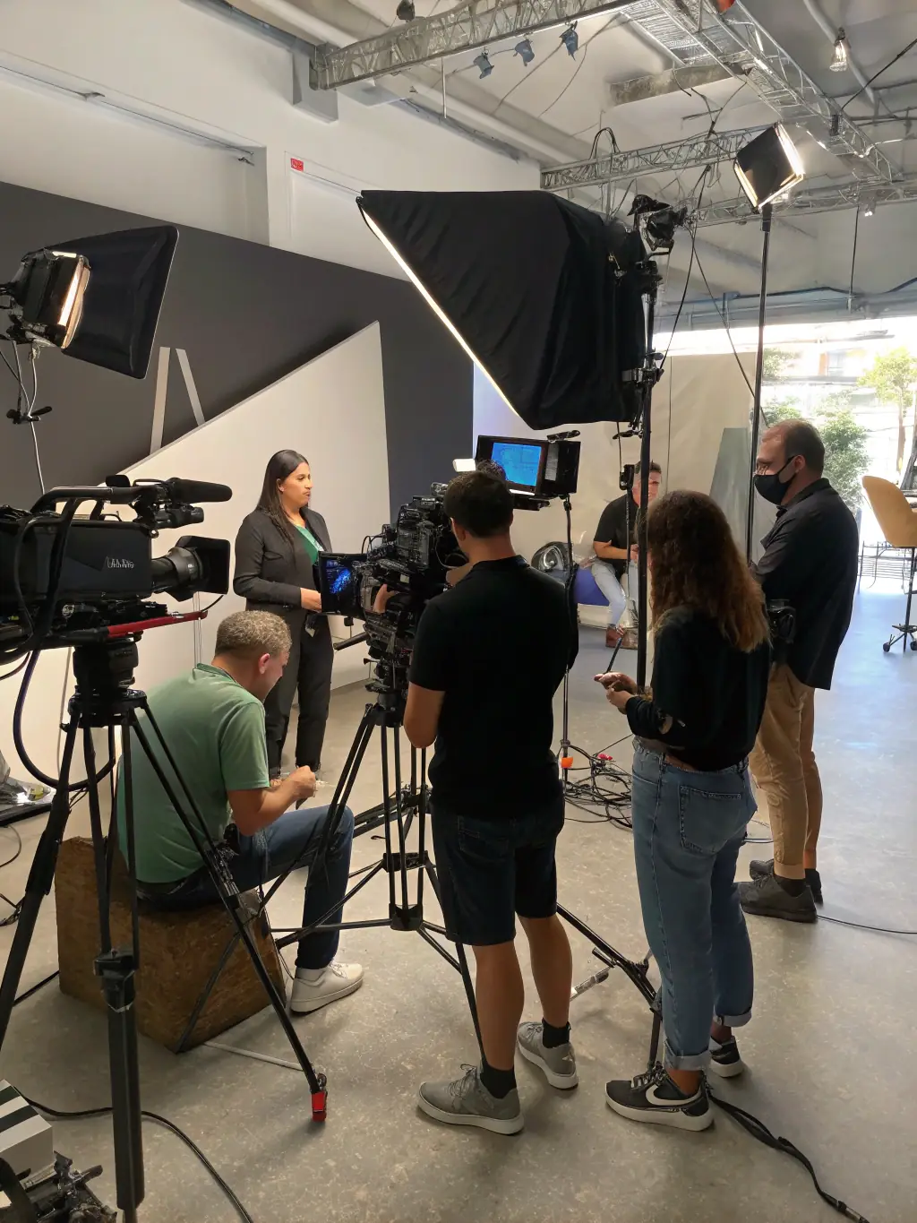 A behind-the-scenes shot of a content creation team filming for an online platform, emphasizing HT WINDS LIMITED's focus on digital content.